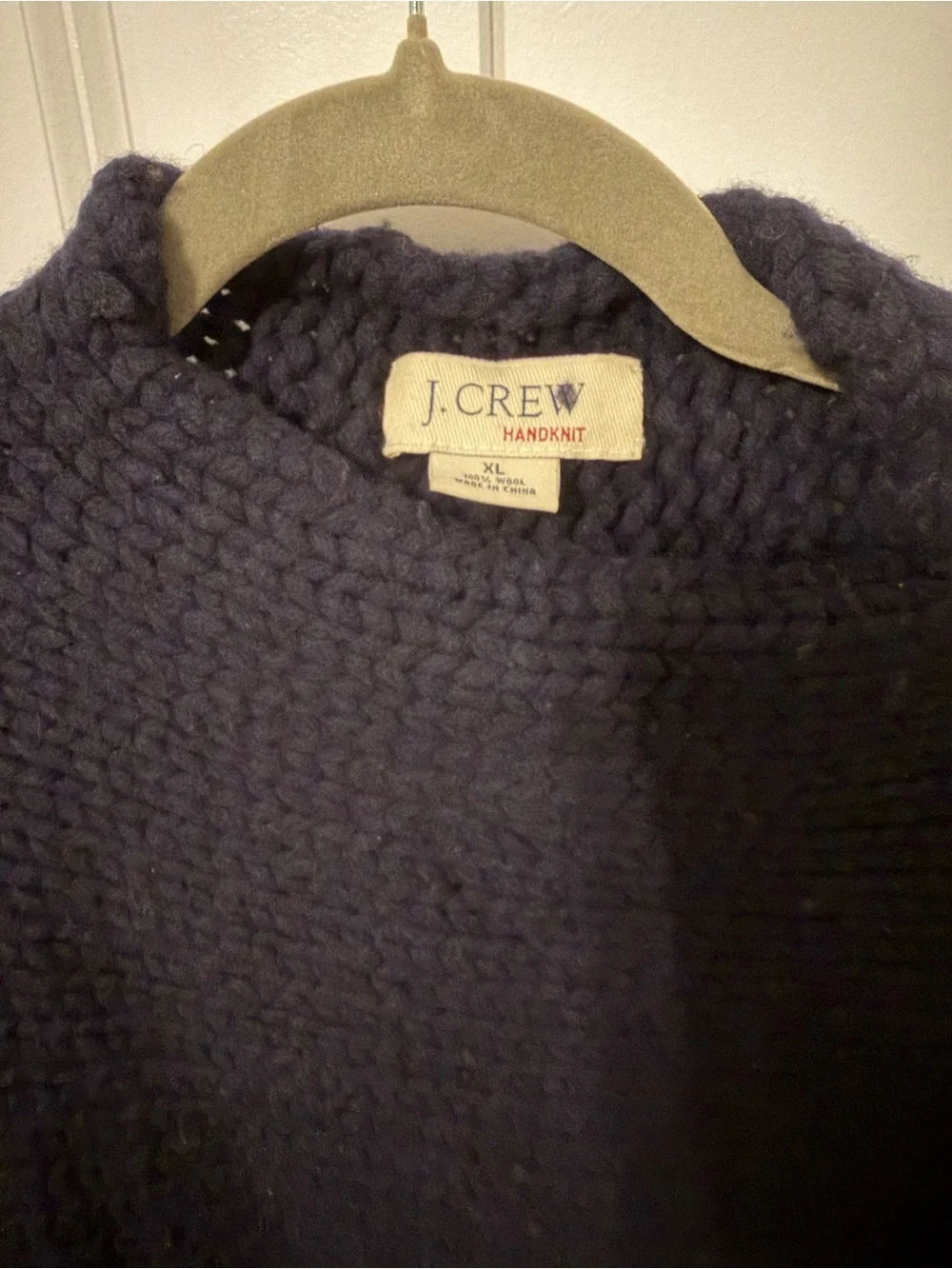 J. Crew Men’s Navy 100% Handknit Wool Crewneck Sweater